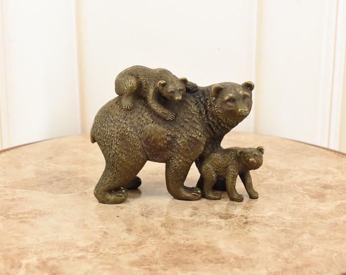 Bear Family Bronze Sculpture - She-bear with Cubs - Bears Statue Bronze - Foundry Mark - Home Decor - Vintage Statue