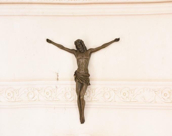 Vintage Bronze Jesus Figurine - Wall Corpus Christi Sculpture