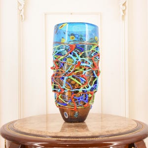 Amazing Vase Murano Style Glass - Sturdy and Thick Glass - Colorful Flower Pot - Richly Decorated - Italian Luxury Glass - Home Decor Gift