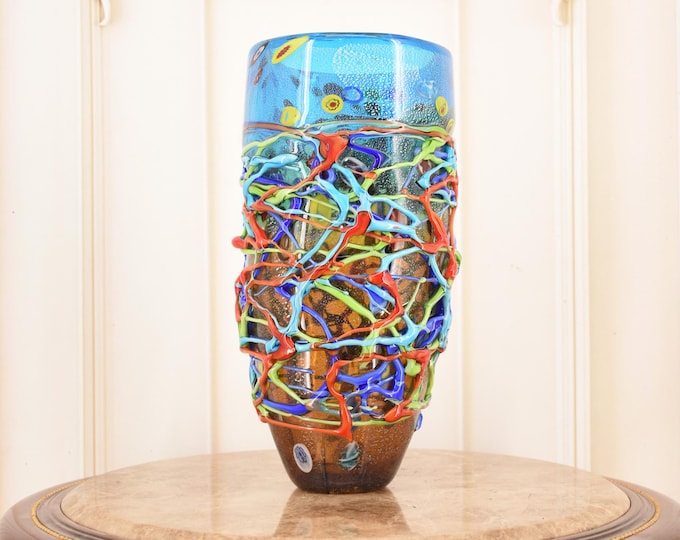 Amazing Vase Murano Style Glass - Sturdy and Thick Glass - Colorful Flower Pot - Richly Decorated - Italian Luxury Glass - Home Decor Gift