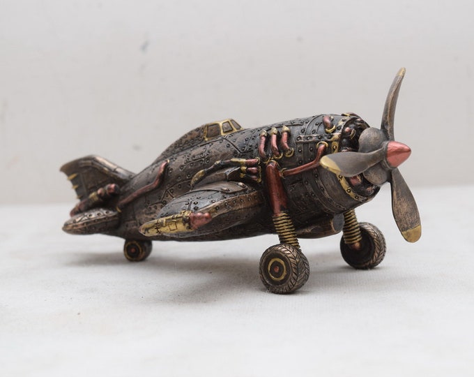 Steampunk airplane figurine - figurine metal bronze - steampunk plane statue - gift good idea pilot -