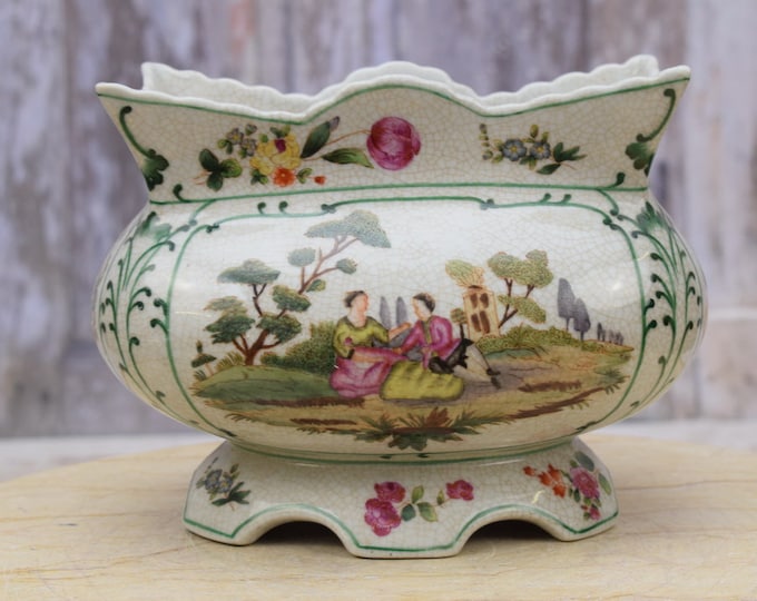 Porcelain Bowl - Art Nouveau Jardiniere - Painted French Scene - Luxury Gift - Home Decor - Kitchen Decor - Plateau Fruit