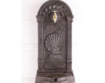 Cast Iron Wall Fountain with Brass Tap: Art Nouveau Garden Decor