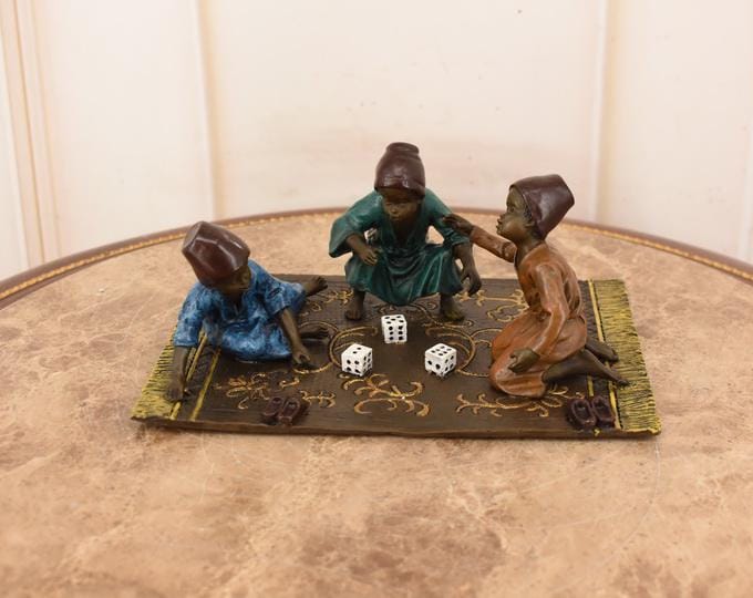 Vienna Bronze Style Figurine – Young Arabs Playing Dice, Hand-Painted Oriental Scene