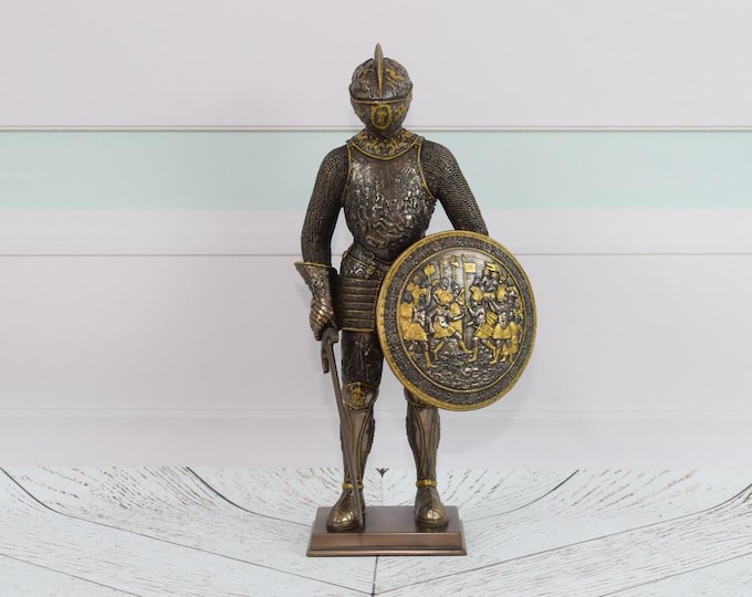 Knight with Sword and Shield - Decorative Figurine for Desk - Home and Office Decor - Gift for Birthday, Housewarming, Boss