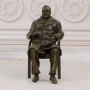 Bronze Winston Churchill - British Politician Statesman - Art Collectable - British Figurine - Home Decor - Vintage Sculpture