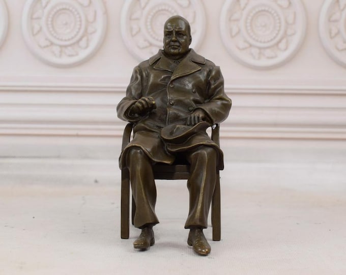 Bronze Winston Churchill - British Politician Statesman - Art Collectable - British Figurine - Home Decor - Vintage Sculpture