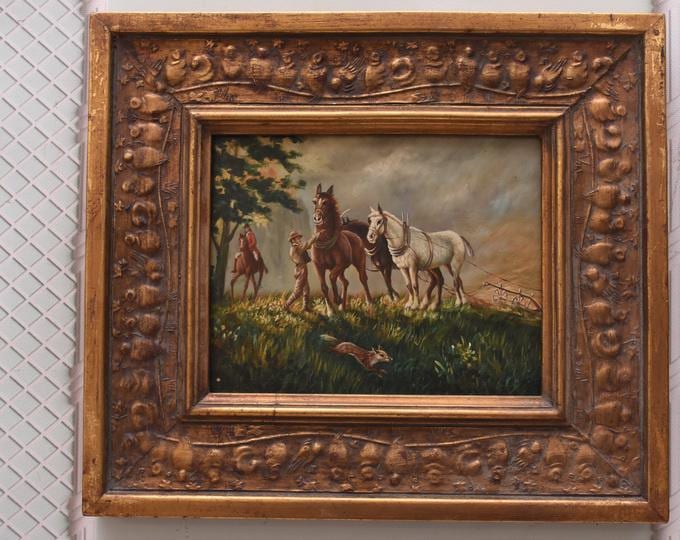 Oil Painting Horses  - Gold Frame, French Art Wall - Home Decor - Horse Art