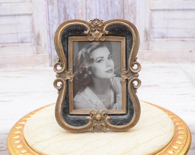 Elegant Carved Gold and Black Photo Frame - Art Deco Meets Victorian Style - Desk Decor - Home Decor - Wedding Picture Frame
