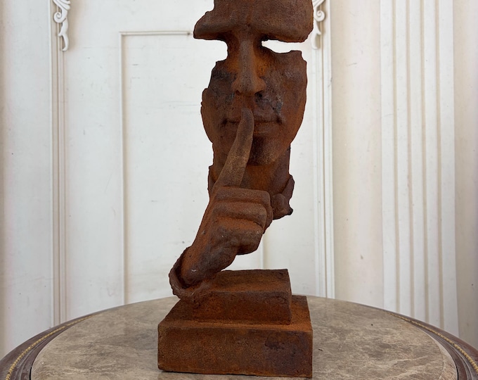 Cast Iron  Statue "The Moment" man asking for silence - garden figurine rustical