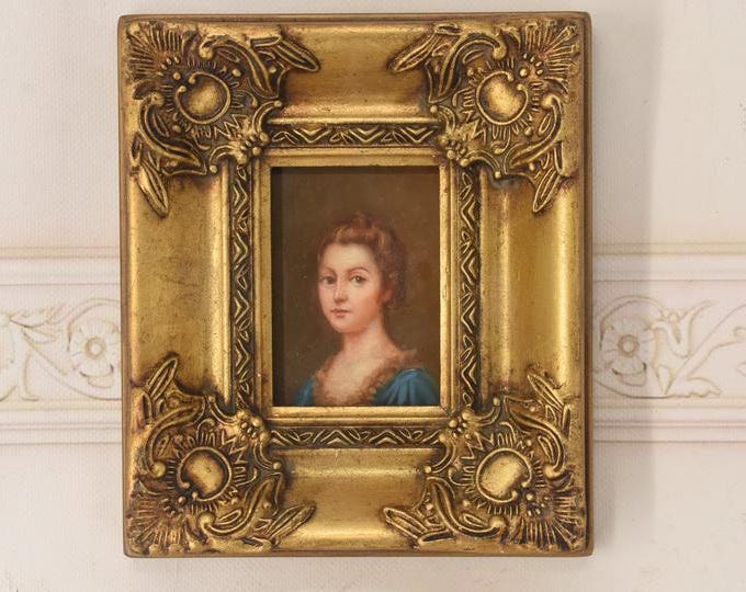 French Aristocrat Portrait Painting: Old Oil on Wood with Golden Frame