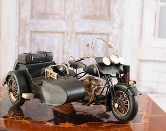 Black Motorbike with Sidecar - Old School Metal Model - Old Motorcycle Model - Vintage Toy - Collector Item - Gift Idea - Home Decor