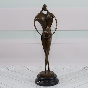 Modernist Abstract Sculpture on Marble Base - Lovers Art - Bronze Figure Man and Woman - Lovers Couple - Gift for Wedding - Home Decor