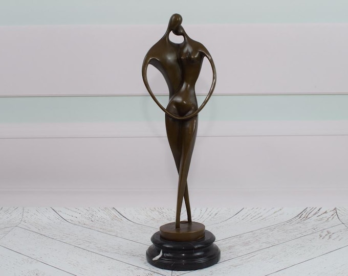 Modernist Abstract Sculpture on Marble Base - Lovers Art - Bronze Figure Man and Woman - Lovers Couple - Gift for Wedding - Home Decor