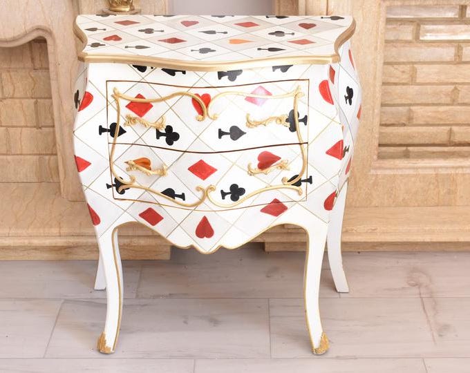 Vintage Playing Card Suit Commode – Heart Spade Club Diamond Chest Drawers