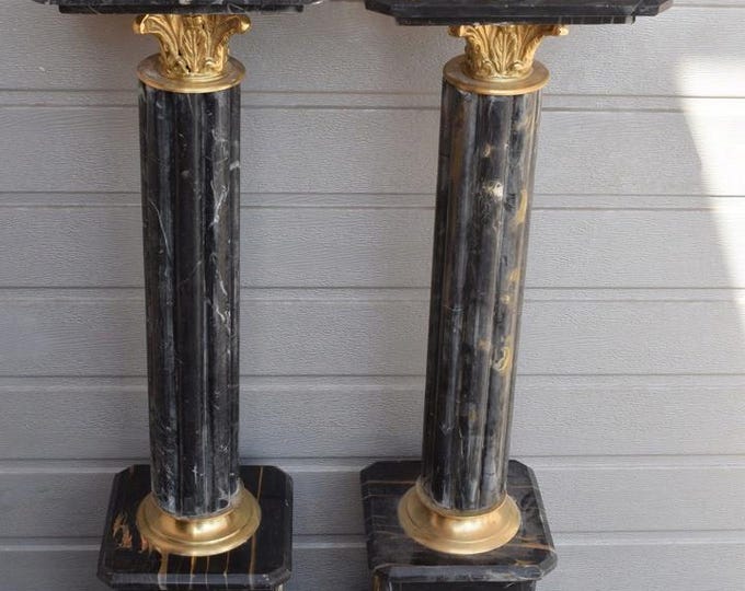 2 X Marble Pedestal - Solid and Heavy - Marble and Brass -Marble Socle - Home and Garden - Gift Idea