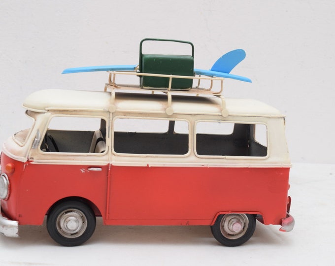 Red Surf Bus Van California Vintage Car Old Metal Model Toy Auto Gift Idea Old School
