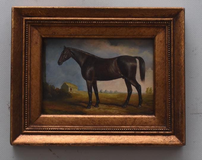 Oil Horse Painting - Gold Frame, French Art Wall - Vintage Decor