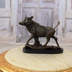 Bronze Warthog Statue - Figurine Bronze Boar - Gift for Hunter - Animal Home Decor - Exclusive Gift - Vintage Sculpture