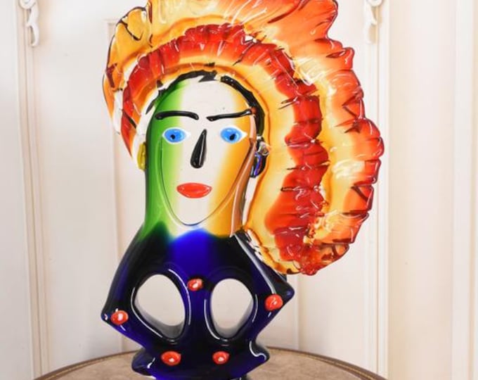 Murano Style Glass Sculpture – Native American Face, Italian Vintage Art