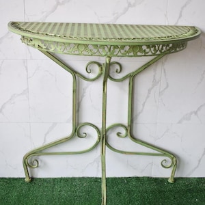 Rustic Green Flower Iron Console Table - Entryway Accent Table - Vintage Coffee Table - Unique Gift Idea - Handmade Decor