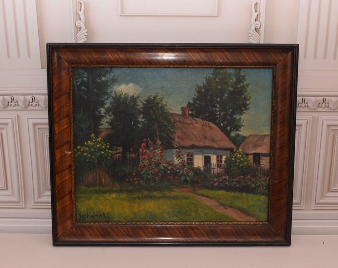 Antique Landscape Painting - Kamocki Art - Country Garden Old Painting - Unique Wall Decor - Polish Village - Gift Idea - Wall Art