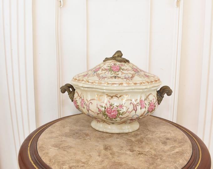Antique French Porcelain Box Bowl With Bronze Mounts – Rare Gilded Trinket Casket – Luxury Antique Decor France
