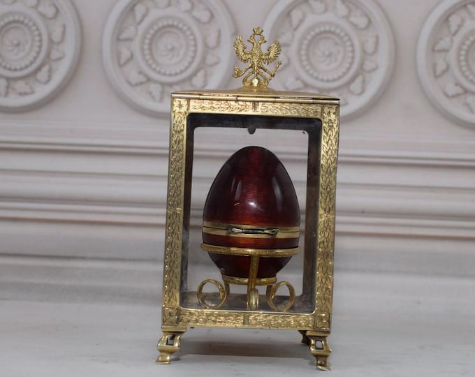 Silver Egg Tsarist Russia - 470gramms Enamel Gilded Silver Russia 84 - Tsar Egg Sterling Silver - Egg in Glass and Sterling Silver Case