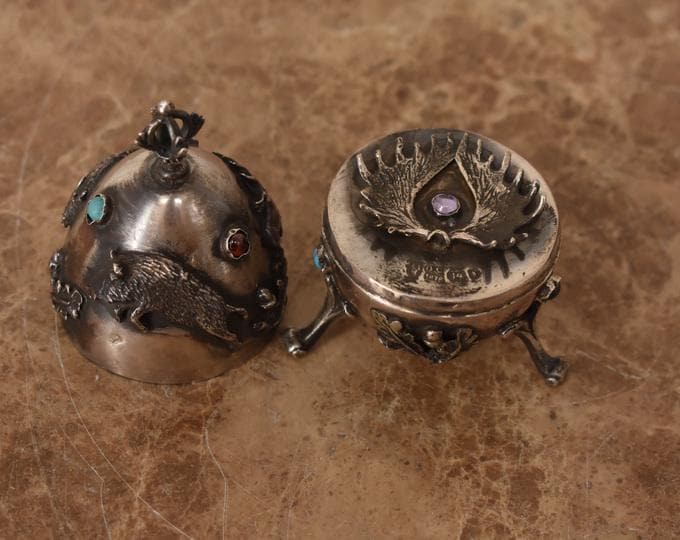 Antique Silver Collectible Egg with Antler Insert – Natural Stones – Decorative Object - Silver 84