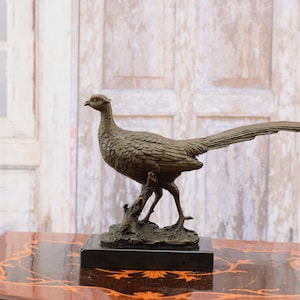 Pheasant Hunter Bronze Sculpture - Foundry Mark - Gift Hunting Idea - Pheasant Figurine Art Work - Animal Statue -