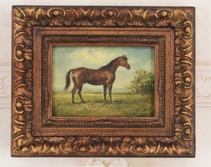 Oil Horse Painting - Gold Frame, French Art Wall - Vintage Decor