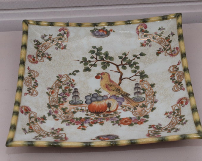 Antique Porcelain Fruit Plate - Plateau Porcelain - Bird and Floral Design - Home Decor - Regency Decor - Gift Idea - Vintage Porcelain