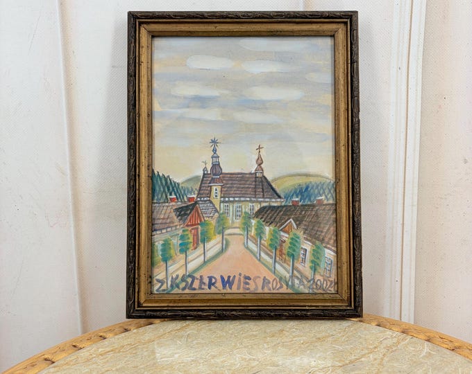 Antique Art - Nikifor Krynicki Painting: Old Krynica Zdroj, Polish Urban Art