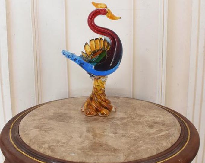 Colorful Murano Style Swan Figurine: Art Glass Statue, Home Decor