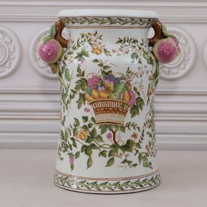 Rare Porcelain Vase with Flowers and Fruits Design - Flower Pot Porcelain - Vintage Flower Pot Home Decor - Gift for Your Beloved