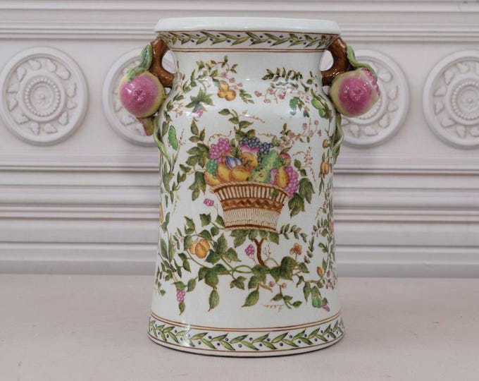 Rare Porcelain Vase with Flowers and Fruits Design - Flower Pot Porcelain - Vintage Flower Pot Home Decor - Gift for Your Beloved