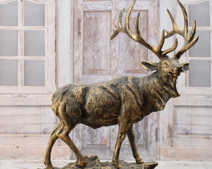 Large Cast Iron Deer Statue – Hunter Figurine, Home Decor