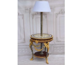 Luxury Empire Floor Lamp with Table: Beech Wood & Bronze