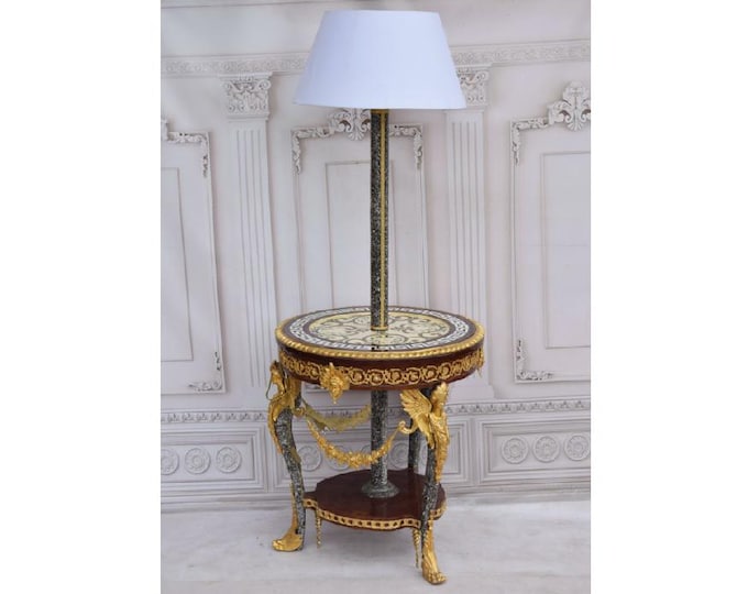 Very Rare Luxury Floor Lamp with Table - Wood & Bronze - Unique Stand Light - Home and Office Decor - Empire Lamp - Gift Idea