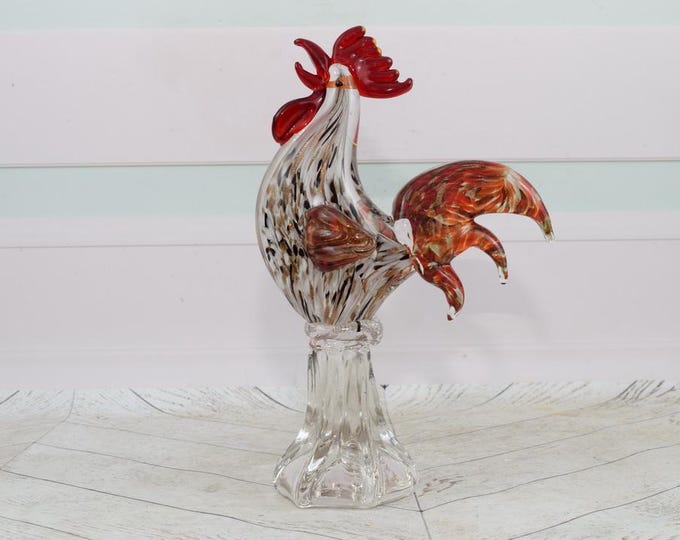 Large Rooster Glass Figurine - Rooster Murano Style - Glass Sculpture - Rainbow Glass - Gift Italian - Venetian Glass - Home Decor