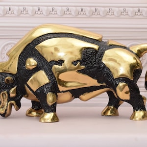 Amazing Large Statue Abstract Bull - Modernist Gilded Bronze Sculpture Bull - Salvador Dali style bull statue - Taurus Bull Gift Idea