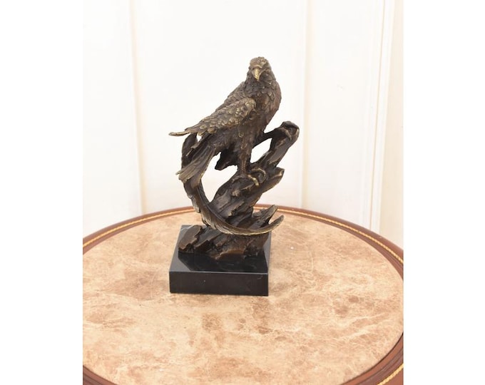Vintage Bronze Eagle Falcon Sculpture – Bird of Prey on Rock