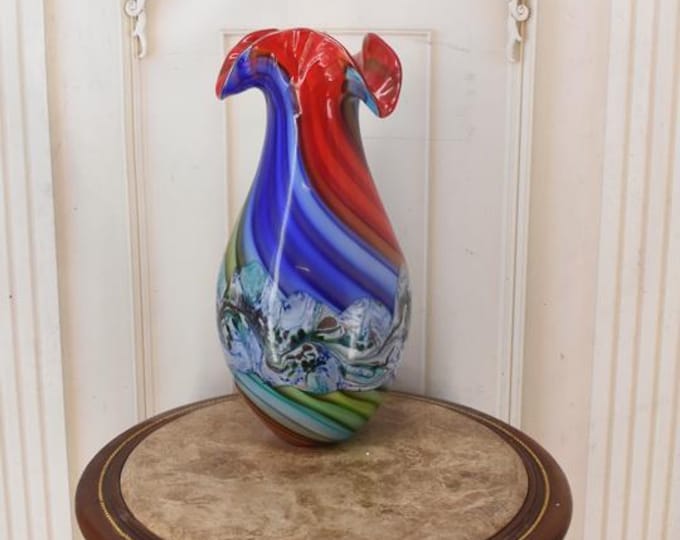 Vintage Murano Style Glass Vase – Italian Art Glass, Colorful Decor