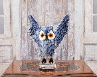 ヴィンテージ 1990 年代 ムラーノ イタリア フクロウの置物 ブルー