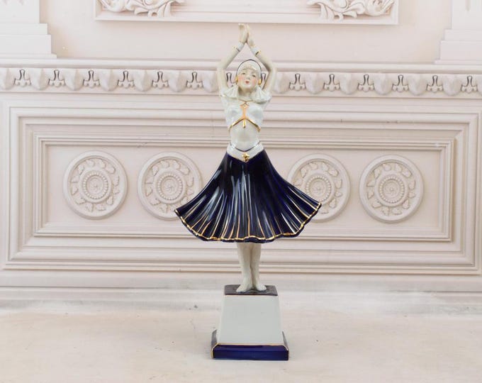Vintage Porcelain Dancer Statue - Porcelain and Cobalt Statue - Dancer Cabaret Art - Vintage Gift - Home Decor - Gift Idea for Birthday
