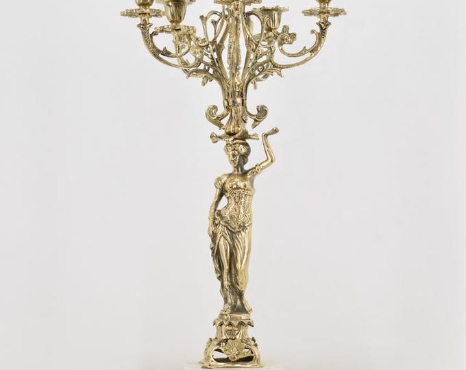 Polished Brass Candlestick Woman - Gold Candelabrum Candleholder – Exclusive Luxury Home Decor Gift Idea for Elegant Spaces