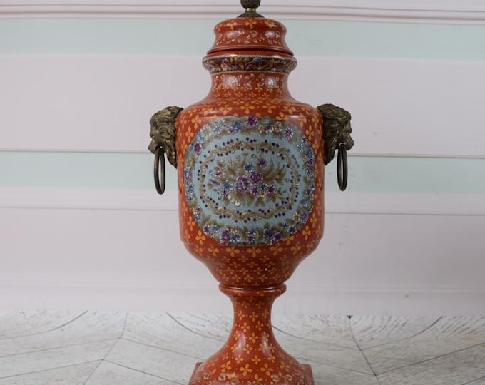 Red Large Vase with Head Lions - Amazing Porcelain Vase with Bronze Ornaments - Floral Design - Home Decor - Premium Gift for Wedding