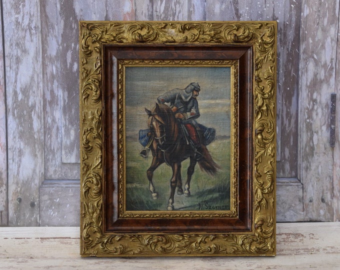 Genre Scene Polish Painting - Polish Soldier on Horse - Szerner - Old Painting on Wood - Exclusive Gift - Home Decor - Wall Decor