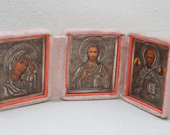3 x Silver Icon Travel Orthodox Old Hand Made Russia  s 84  Judaica Hanukkah Gift