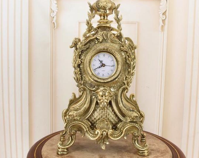 Handmade Brass Table Clock: Art Nouveau Fireplace Decor